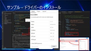 サンプル – ドライバーのインストール
https://github.com/TetsuroTakao/GenericHostMeshEndpoint
> dotnet add package Neo4j.Driver --version 5.1.0
プロジェクト選択
↓
DB選択
↓
詳細タブが選択されてい
るペインが表示されます
 