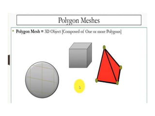 3
Introduction
• Most common representation for surfaces:
– polygon mesh
– parametric surfaces
– quadric surfaces
• Solid modeling
– don’t miss the next episode...
 