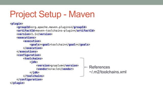 Project Setup - Maven
References
~/.m2/toolchains.xml
 