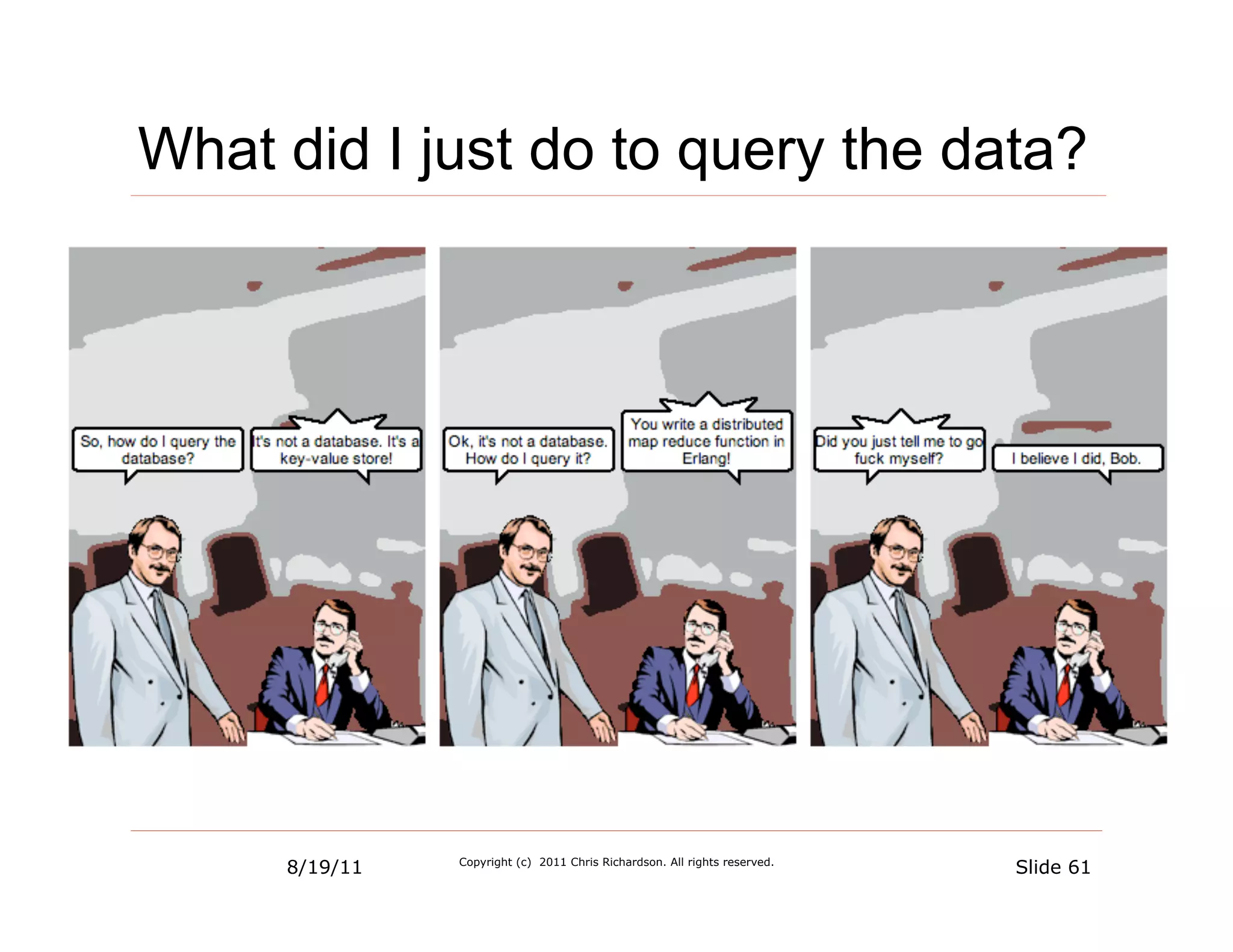 What did I just do to query the data?




     8/19/11   Copyright (c) 2011 Chris Richardson. All rights reserved.
                                                                           Slide 61
 