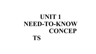 UNIT 1
NEED-TO-KNOW
CONCEP
TS
 