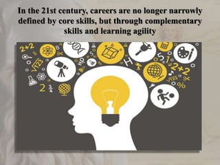 In the 21st century, careers are no longer narrowly
defined by core skills, but through complementary
skills and learning agility
 