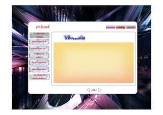 Code: 1.2




                  พอลิเมอร์                  แบบทดสอบ แหล่ งข้ อมูล จุดประสงค์

                ความหมายของ
                  พอลิเมอร์
             พอลิเมอร์ ธรรมชาติ

            พอลิเมอร์ สังเคราะห์
                การสังเคราะห์
                  พอลิเมอร์
             โครงสร้ างพอลิเมอร์

             ผลิตภัณฑ์ พอลิเมอร์

               ปัญหาจากการใช้
              ผลิตภัณฑ์ พอลิเมอร์



                                    2 of 4
 