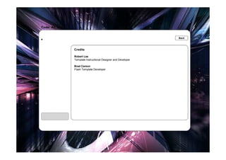 Code: Ab_Cre


.                                                              Back



               Credits

               Robert Lee
               Template Instructional Designer and Developer

               Brad Carson
               Flash Template Developer
 