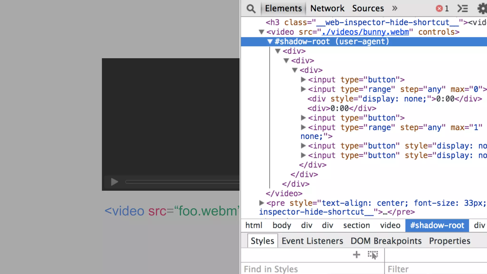 <video src=“foo.webm” controls></video> 
 