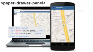 <paper-drawer-panel>
<paper-drawer-panel>
<div drawer> Drawer panel... </div>
<div main> Main panel... </div>
</paper-drawer-panel>
 