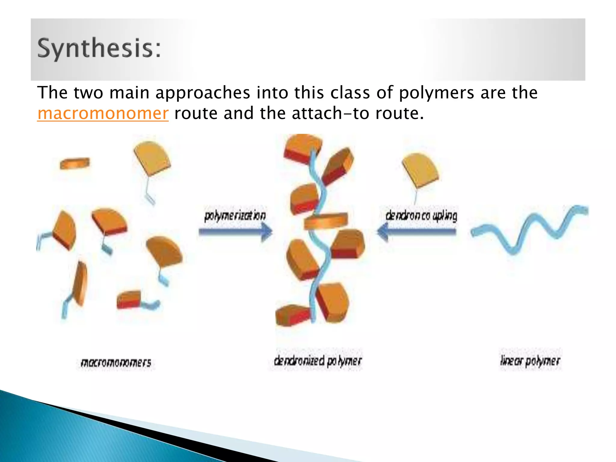 The two main approaches into this class of polymers are the
macromonomer route and the attach-to route.

 