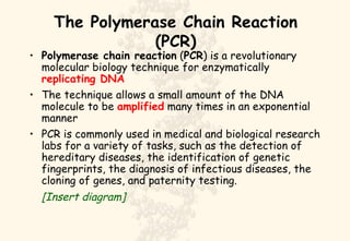 The Polymerase Chain Reaction (PCR) ,[object Object],[object Object],[object Object],[object Object]