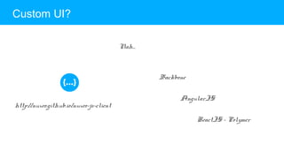 Custom UI?
Nah...
AngularJS
Backbone
ReactJS - Polymer
http://nuxeo.github.io/nuxeo-js-client
 