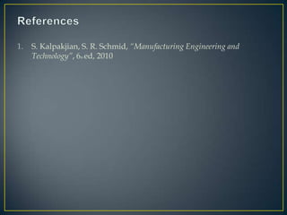 1. S. Kalpakjian, S. R. Schmid, “Manufacturing Engineering and
Technology”, 6th ed, 2010
 