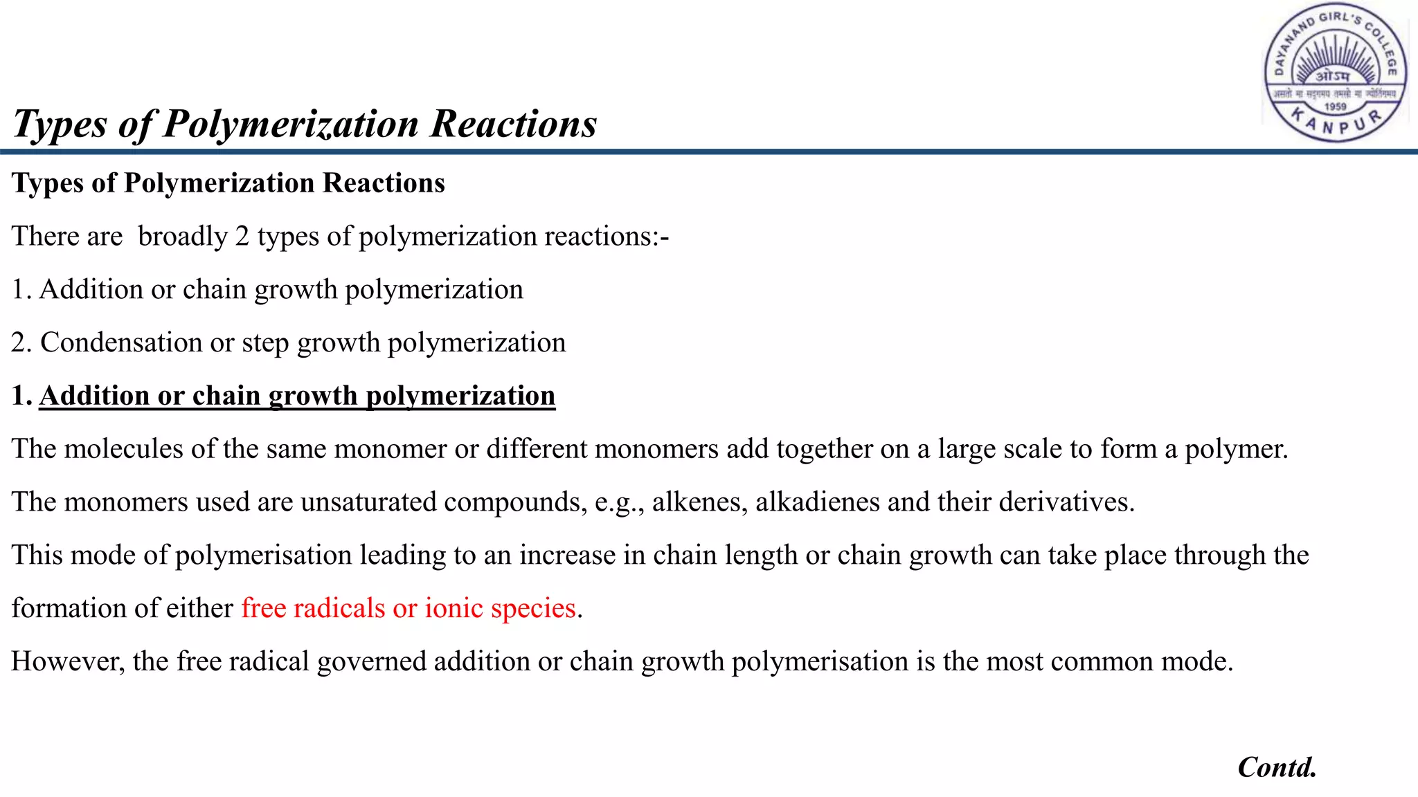 Polymer M.Sc. Final presented by Dr. Sonia Rani.pptx | Chemistry | Science