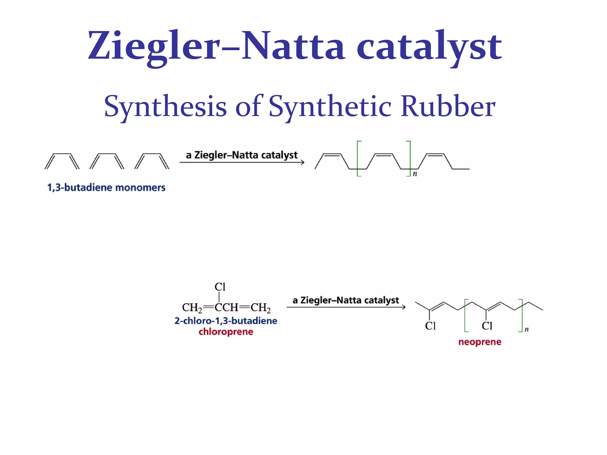 Ziegler–Natta catalyst
Synthesis of Synthetic Rubber
 