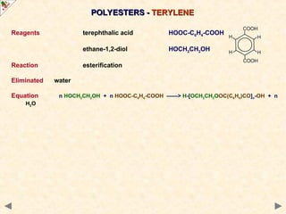 Polyesters Rxn USES AND TYPES POLYMERS ORGANIC CHEMISTRY.ppt