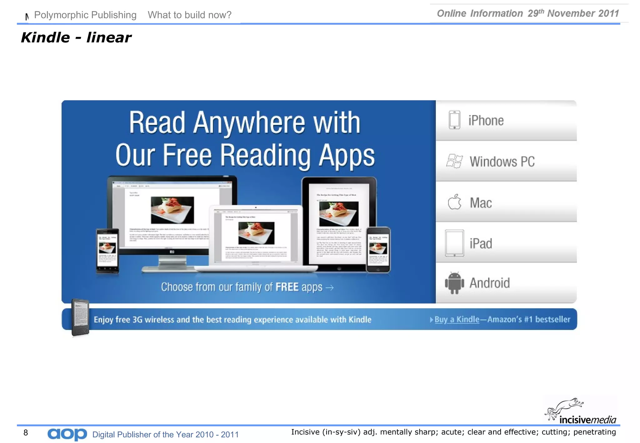 Kindle - linear Polymorphic Publishing  What to build now?   Digital Publisher of the Year 2010 - 2011 