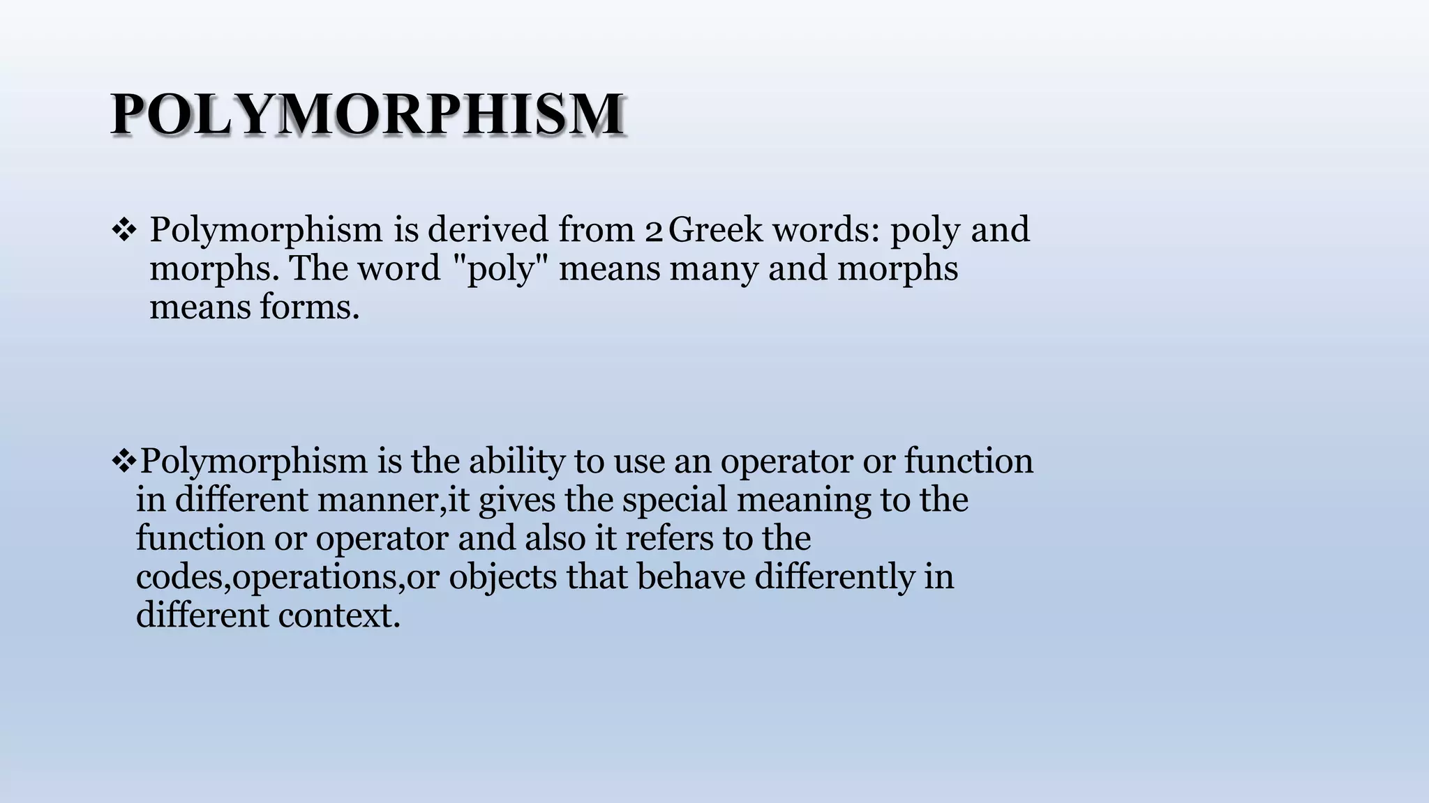 Polymorphism In c++ | PPTX | Programming Languages | Computing