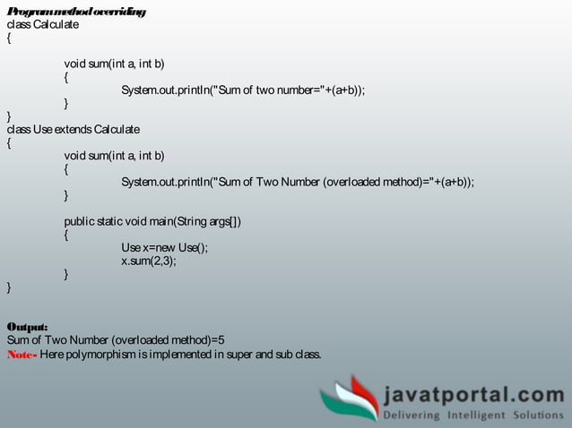 Polymorphism in java, method overloading and method overriding | PPT