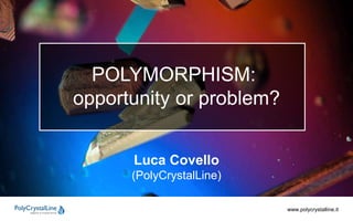 www.polycrystalline.it
Luca Covello
(PolyCrystalLine)
POLYMORPHISM:
opportunity or problem?
 