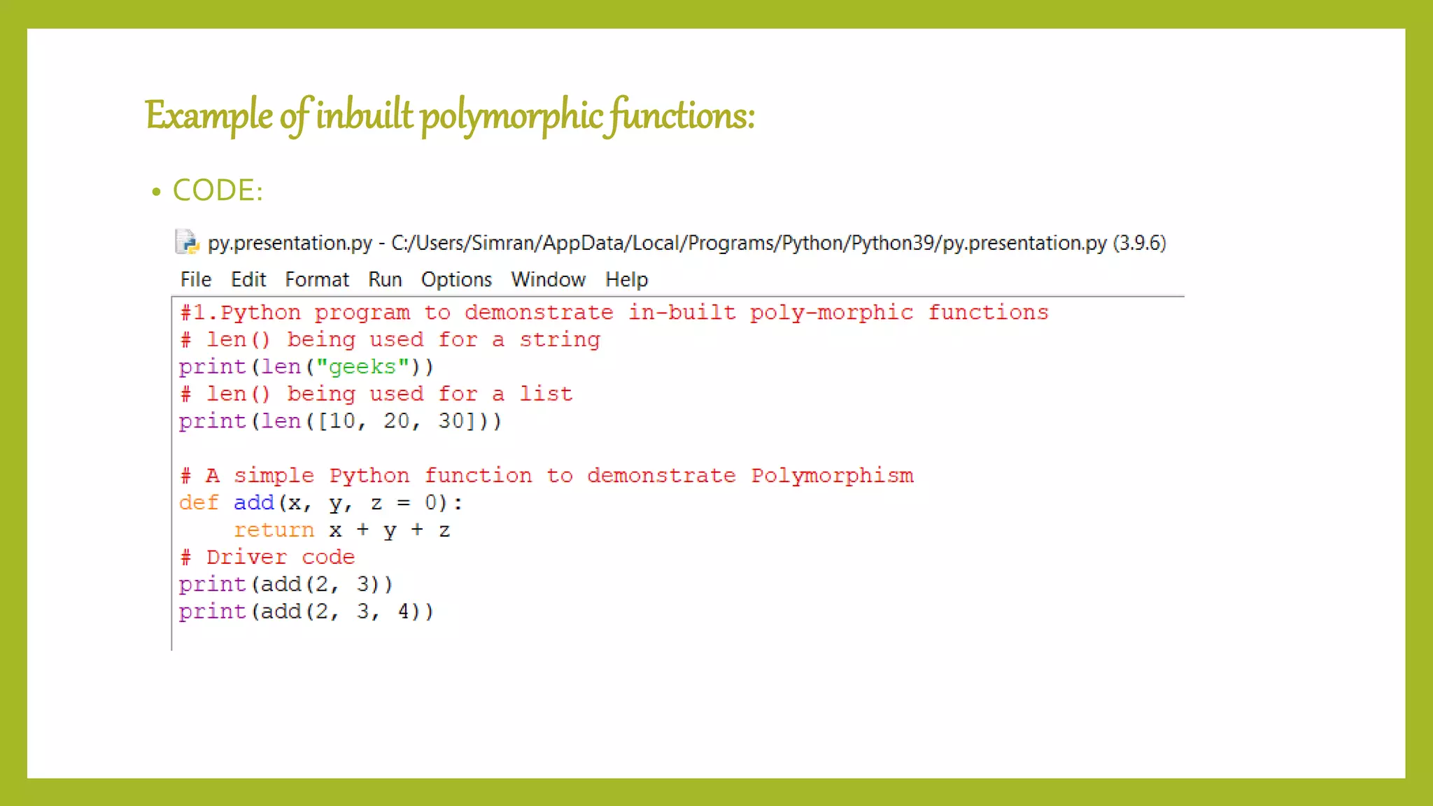 Polymorphism in Python | PPT