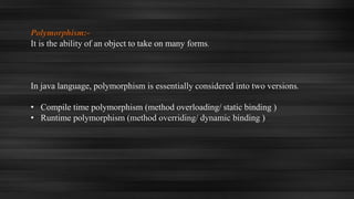 Polymorphism presentation in java | PPTX