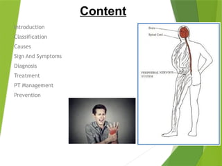 1. Introduction
2. Classification
3. Causes
4. Sign And Symptoms
5. Diagnosis
6. Treatment
7. PT Management
8. Prevention
Content
 