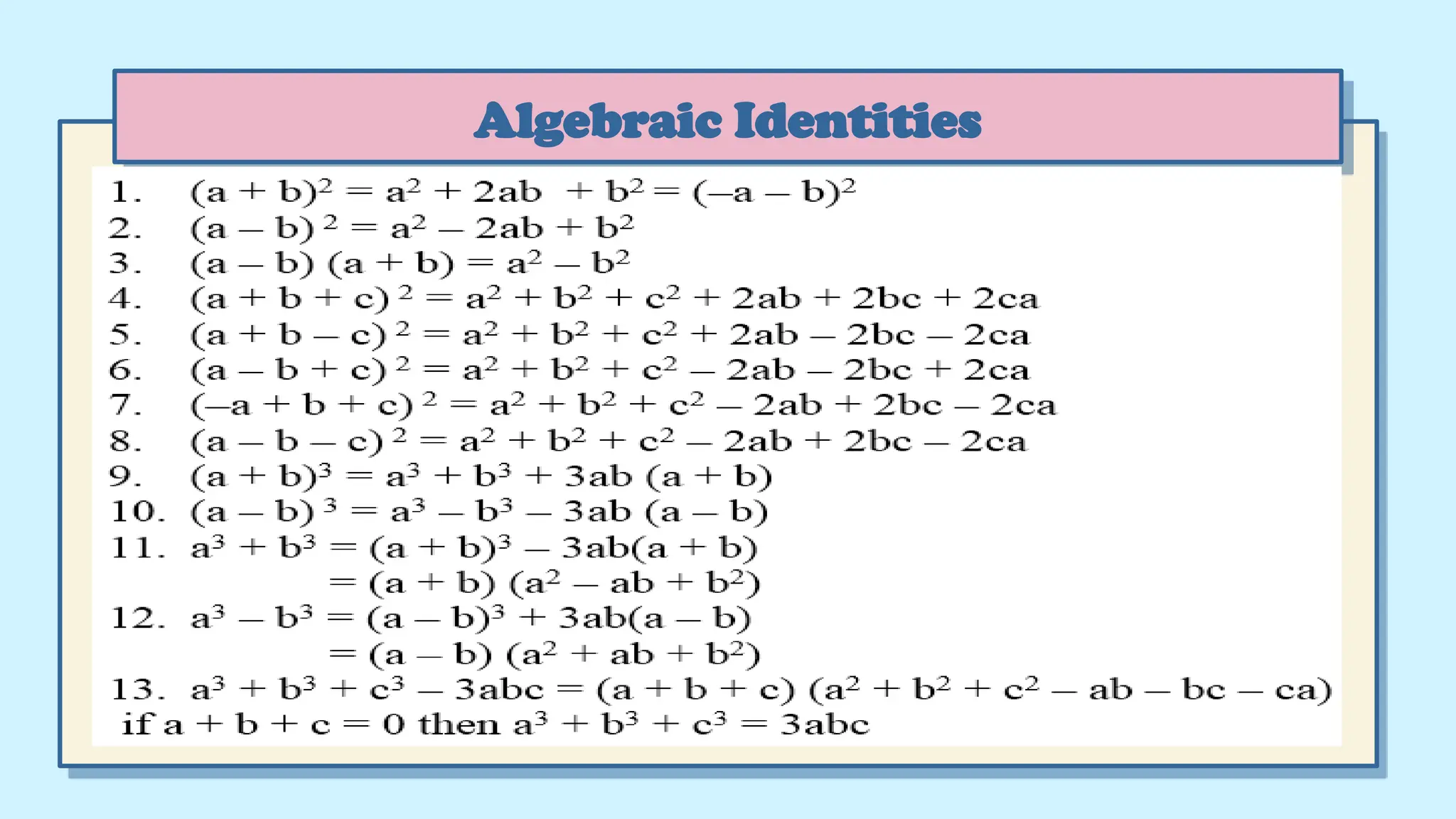 Algebraic Identities
 