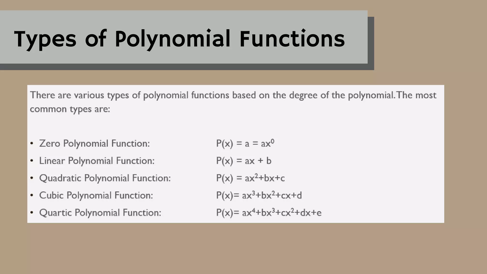 Types of Polynomial Functions