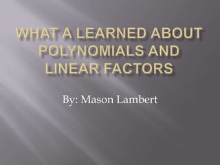 What A Learned About Polynomials And Linear Factors By: Mason Lambert 