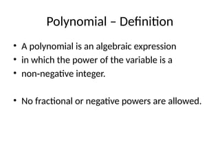 Polynomial Definition Math Simple Polynomial equations for simple understanding | PPTX