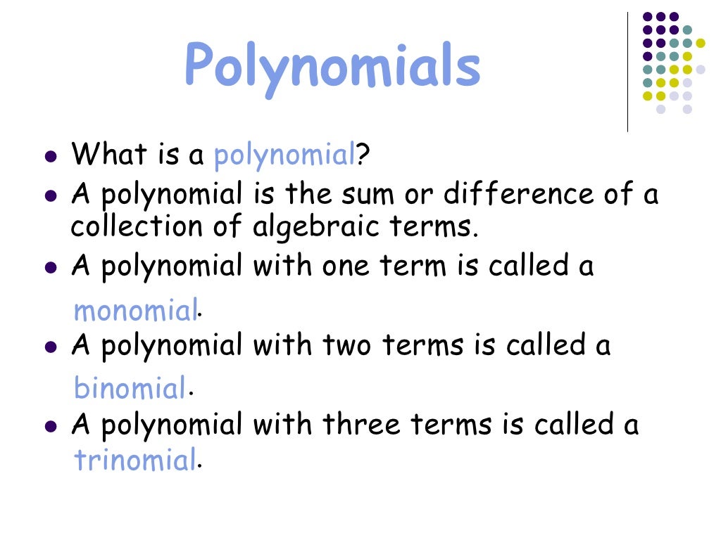 Polynomials Unit 3 Lessons 1-2