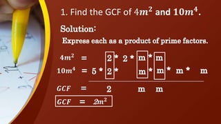 Cmf Math Polynomials with Common Monomial Factor | PPTX