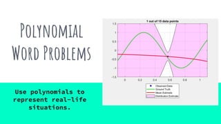 Polynomial
Word Problems
Use polynomials to
represent real-life
situations.
 