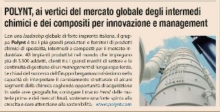 Polynt ai vertici del mercato globale degli intermedi chimici e dei compositi per innovazione e management - Inserto Bergamo territorio d'eccellenza - Il Sole 24 Ore -18 09-2019