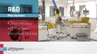 Worldwide smart solution
R&D lab
•	Color matching
•	EP Pilot lines
•	Bondyram Pilot line
Pilot devision
 