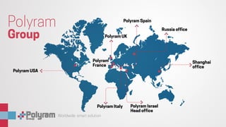 Polyram
Group
Polyram USA
Polyram
France
Polyram Israel
Head office
Polyram Italy
Polyram UK
Polyram Spain
Russia office
Shanghai
office
Worldwide smart solution
 