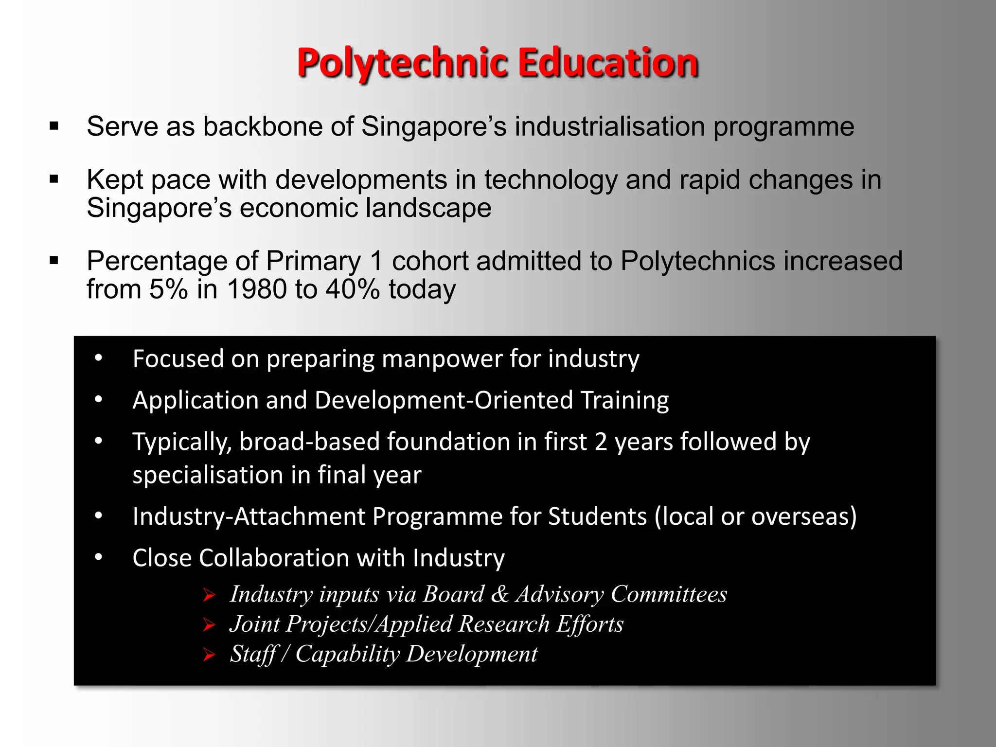 Polytechnic EducationServe as backbone of Singapore’s industrialisation programme