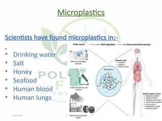 07/28/2026 polythenefreefoundation@gmail.com 10
Microplastics
Scientists have found microplastics in:-
• Drinking water
• Salt
• Honey
• Seafood
• Human blood
• Human lungs
 