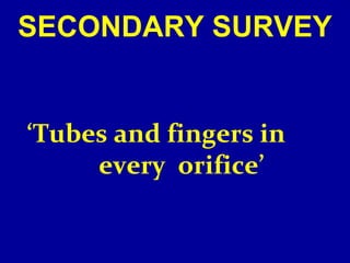 SECONDARY SURVEY 
‘Tubes and fingers in 
every orifice’ 
 
