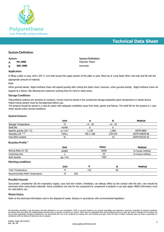 Polyurethane Datasheet Template PDF