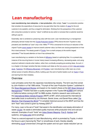 just in time and lean manufacturing | DOCX