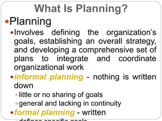 Defining Planning Pom unit-ii, Principles of Management notes BBA I Semester OU | PPT