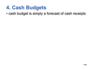 4. Cash Budgets
• cash budget is simply a forecast of cash receipts
1–405
 