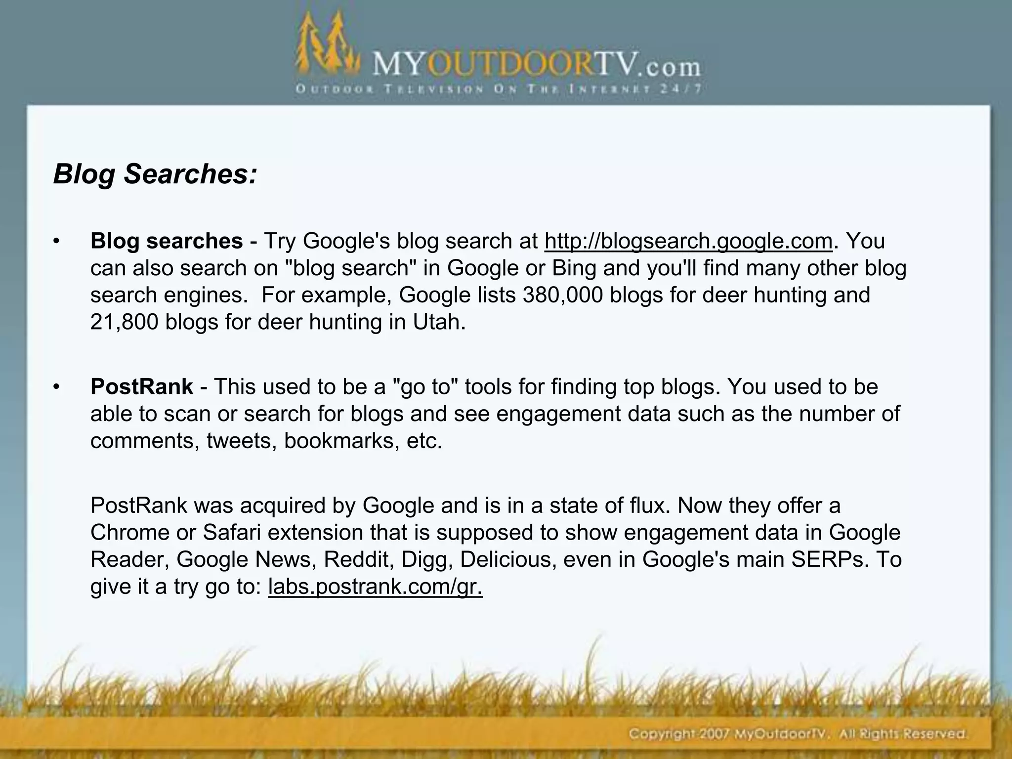 Other sites, like Buffer, SocialOomph and TwitResponse, allow users to write postings months in advance and schedule them for publication at a later date. Build Your Online Assets  - Your Resume:Key Points:When people search for your name, make sure that your social network/blog pages show up.