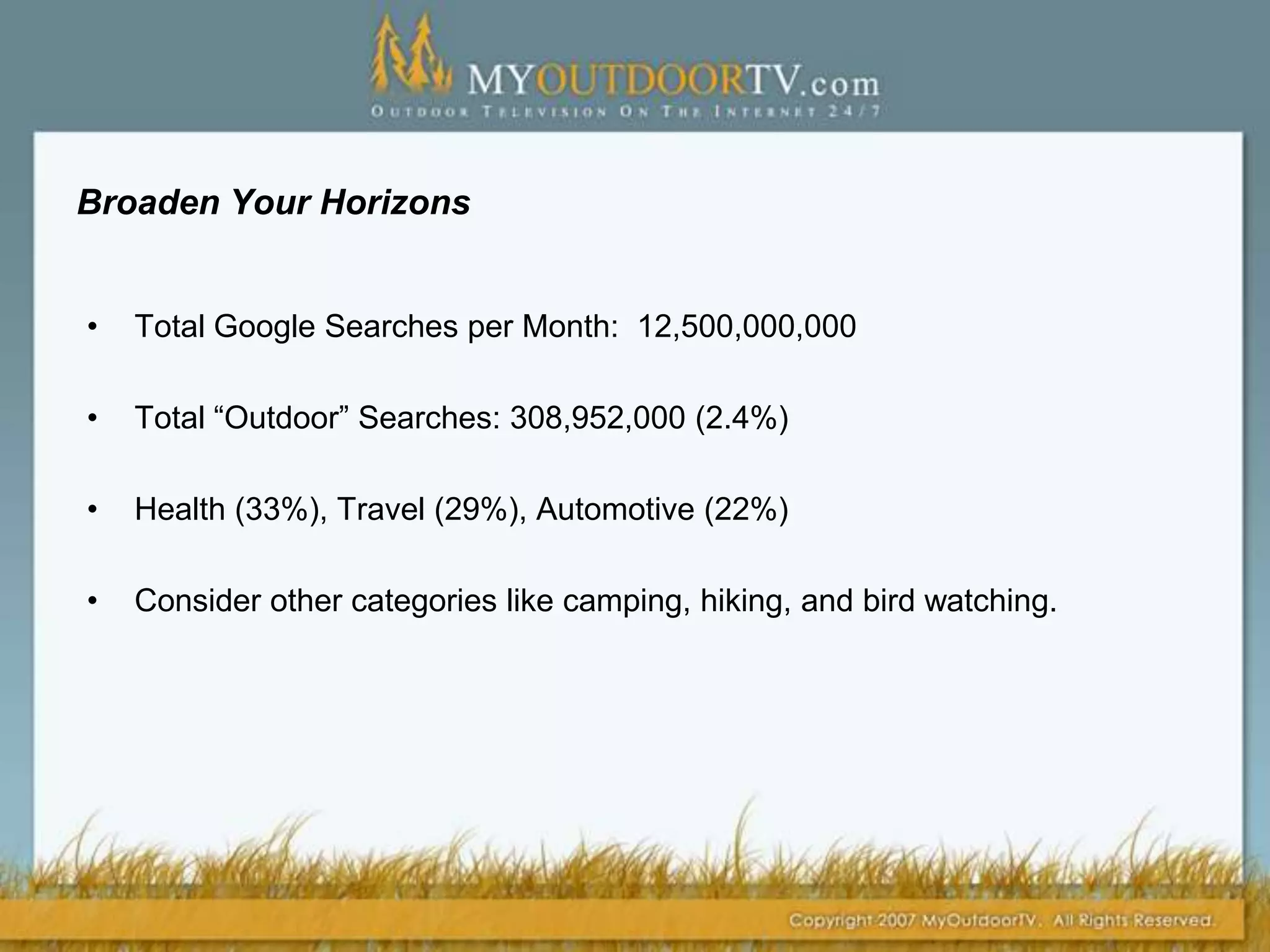 Announce Your Articles:After you publish your content online –Announce articles on your social networks and other communications like email newsletters or email blasts.If they are truly useful articles some people, including some of the folks at these top industry sites with whom you've built up relationships, will share them or link to them. This can help improve rankings and get more people to read your articles and learn what you have to offer. MyOutdoorTV example – produce new video clips on turkey hunting and reach out to turkey hunting blogs to let them know that they can link or embed the video clip.