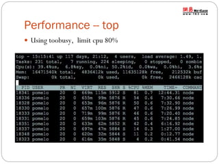 Performance -- top
 Using toobusy, limit cpu 80%

 