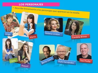 LOS PERSONAJES
Jorge
MaríaMaría
ClaraClara
RaquelRaquel
Rebeca Lindon
Candela Brines
Berto Zaera
Pichi Fernández
Teo Pinilla
 