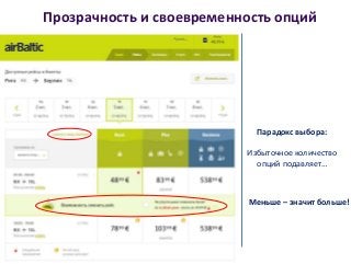 Прозрачность и своевременность опций
Парадокс выбора:
Избыточное количество
опций подавляет…
Меньше – значит больше!
 