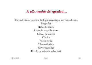 A ells, també els agraden…

   Llibres de física, química, biologia, tecnologia, art, naturalisme...
                     ...