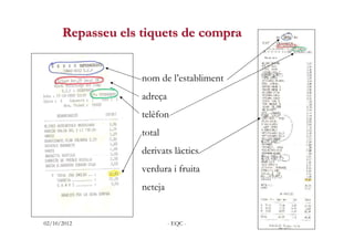 Repasseu els tiquets de compra


                   nom de l’establiment
                   adreça
                   telè...