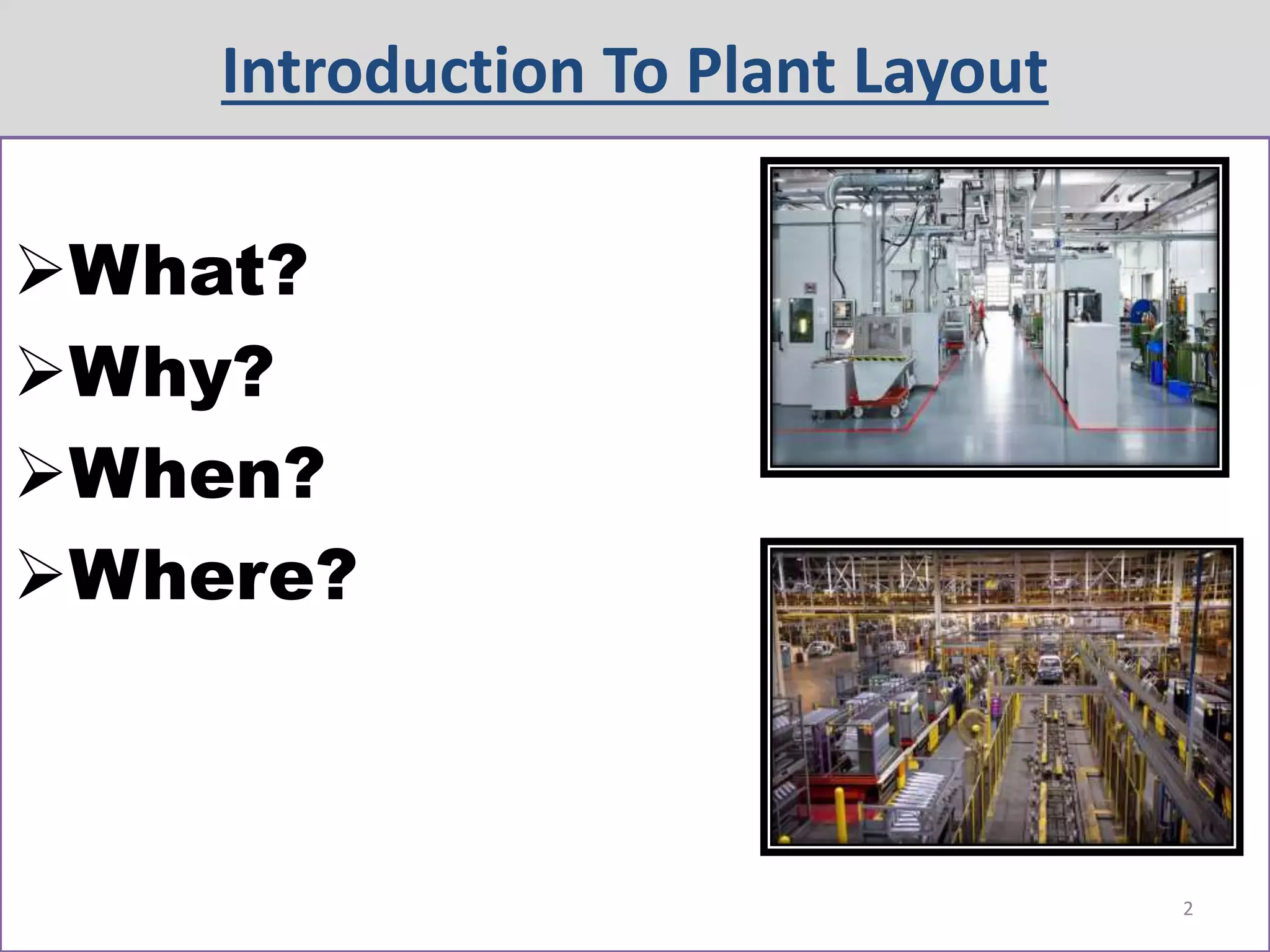 Introduction To Plant Layout
What?
Why?
When?
Where?
2
 