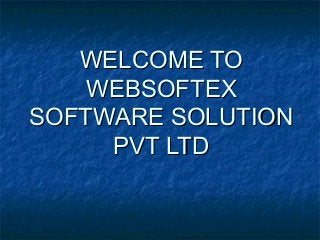WELCOME TO
WEBSOFTEX
SOFTWARE SOLUTION
PVT LTD

 